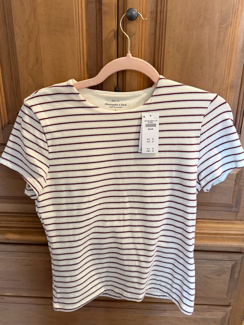 Abercrombie & Fitch Women's Cream Stripe Crew Neck T-Shirt